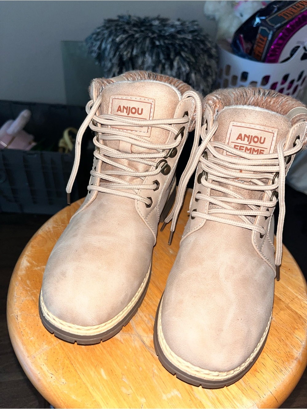 AnjouFemme Winter Hiking Boots Casual Snow Ankle Booties Beige [Insert Size]